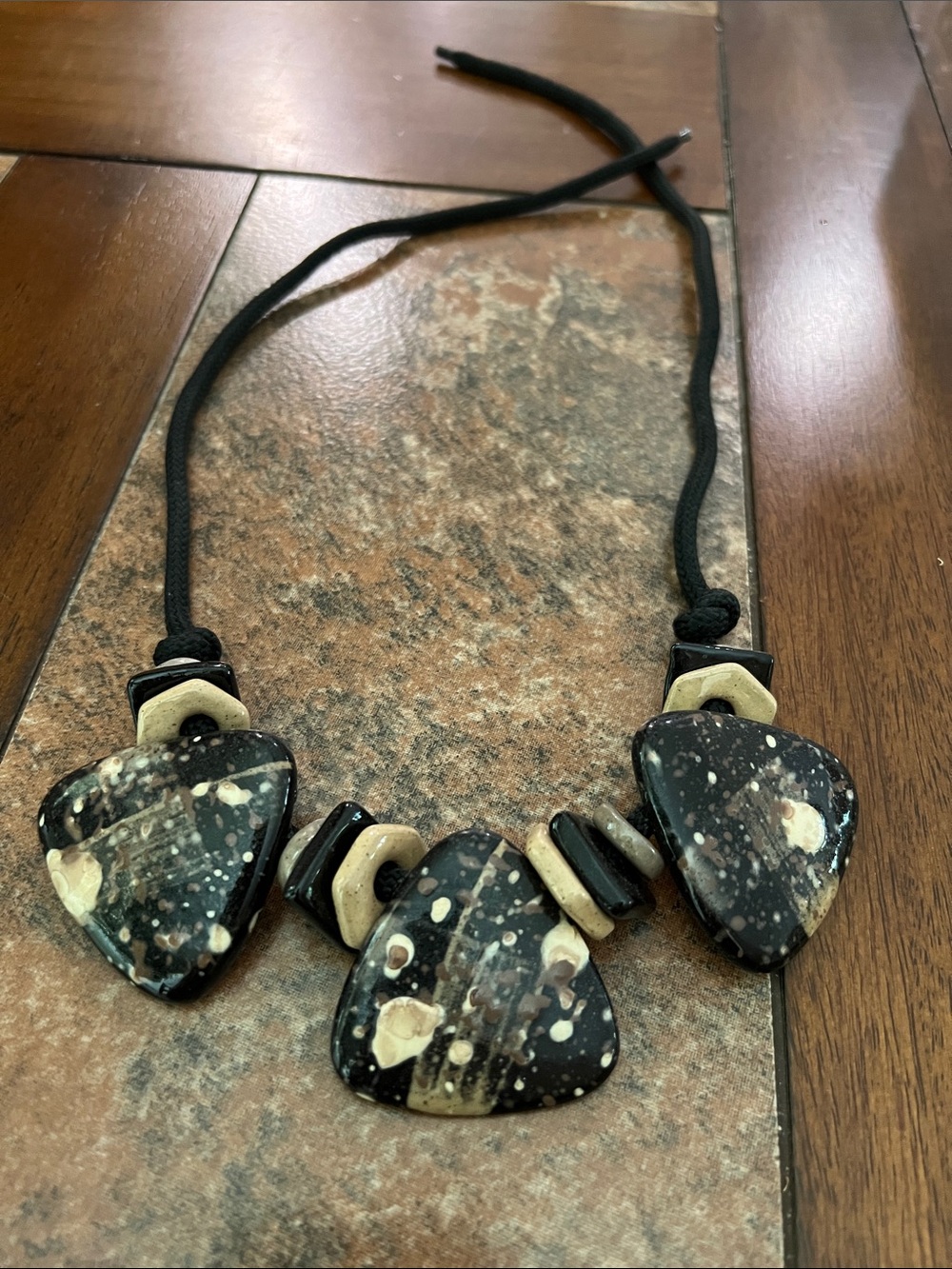 Handcrafted Black and Cream Statement Necklace